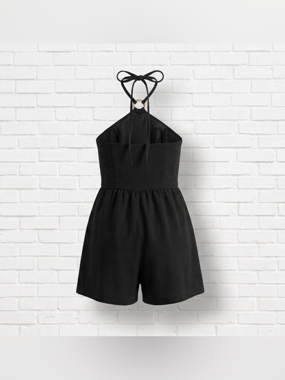 Black One Shoulder Halter Playsuit Jumpsuit Tortoise Shell O-Ring Detail Size S